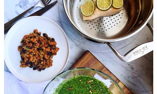 Chimichurri Salmon with Slow cooked Beans and Barley