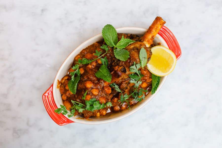 Gavin Kaysen's Braised Lamb Shanks with Eggplant, Chickpeas, and Apricot