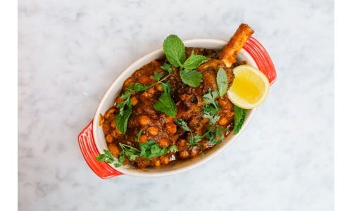 Gavin Kaysen's Braised Lamb Shanks with Eggplant, Chickpeas, and Apricot